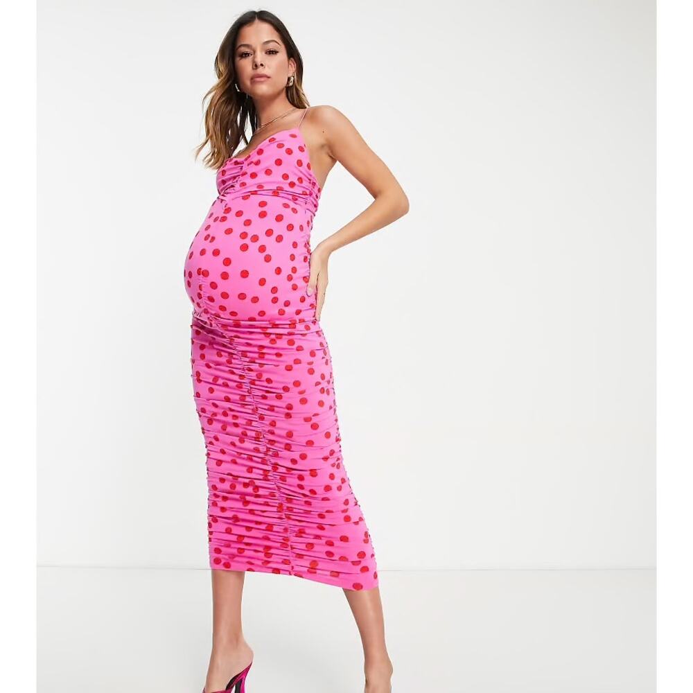 ASOS Design Maternity Cami Strappy Midi Dress - Spot Print - US 12